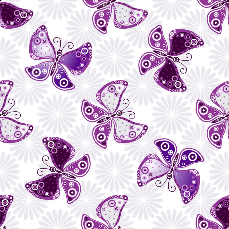 矢量紫色抽象蝴蝶装饰无缝背景