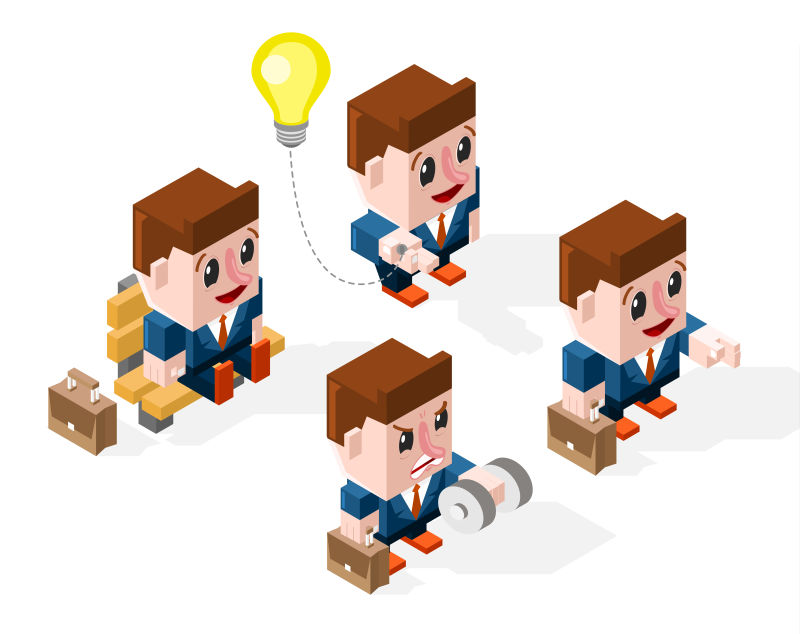 立体的卡通商人矢量插图