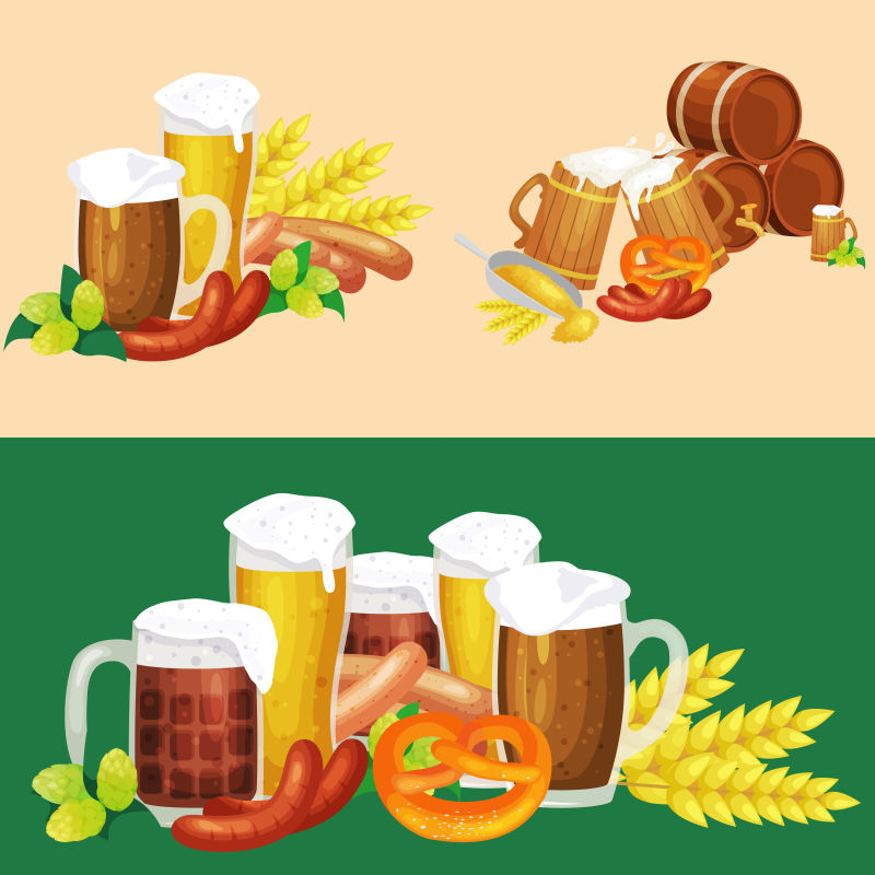 抽象平面风格的矢量啤酒节元素海报