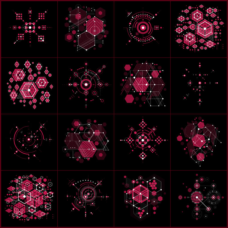 基于网格的矢量包豪斯抽象红色背景集