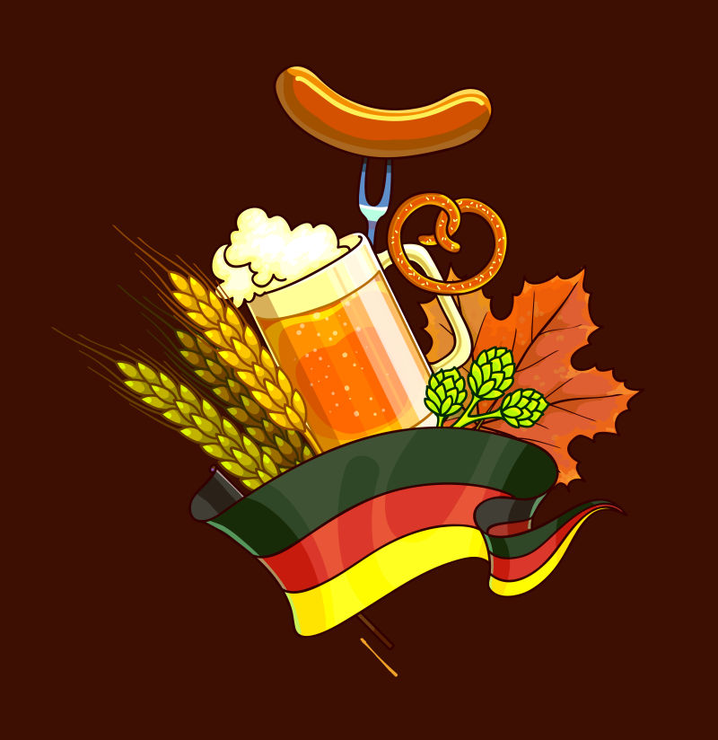 抽象德国啤酒节的矢量平面海报设计