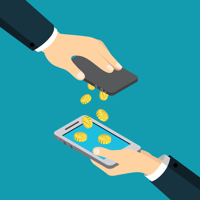 移动支付交易概念的矢量三维插图