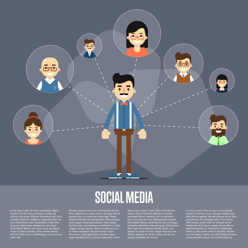 抽象网络社交媒体概念的矢量插图背景