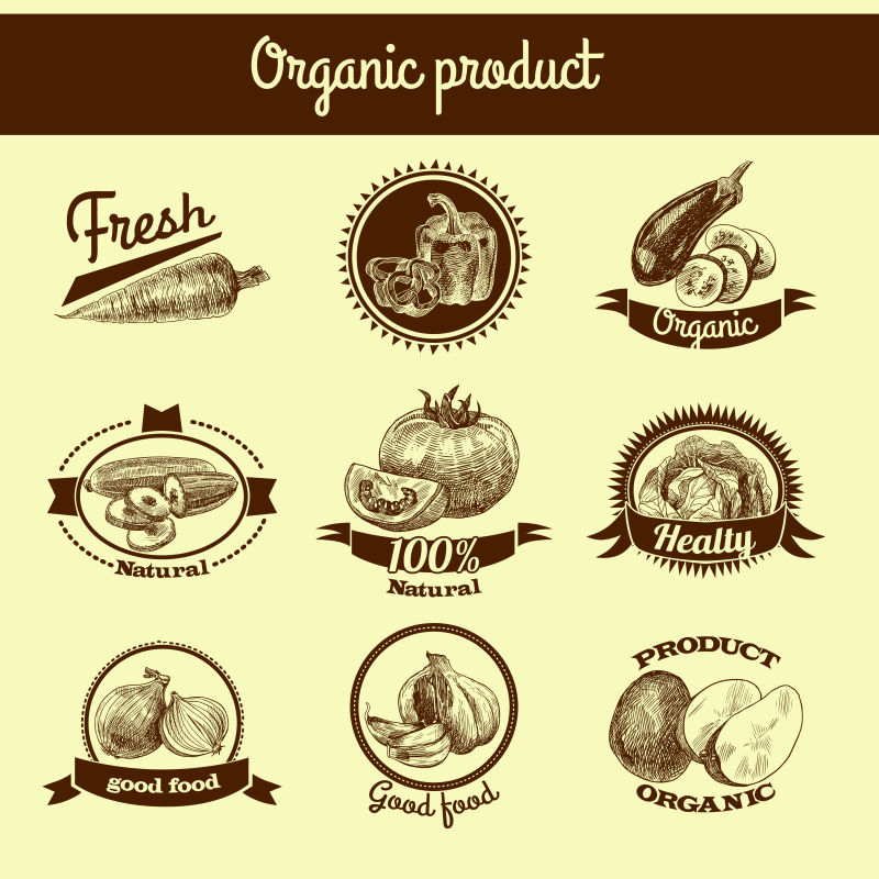 复古的有机蔬菜标志矢量设计