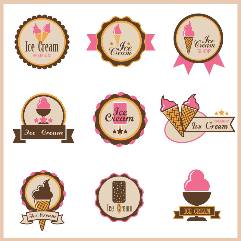 矢量扁平风格的冰淇淋标签设计