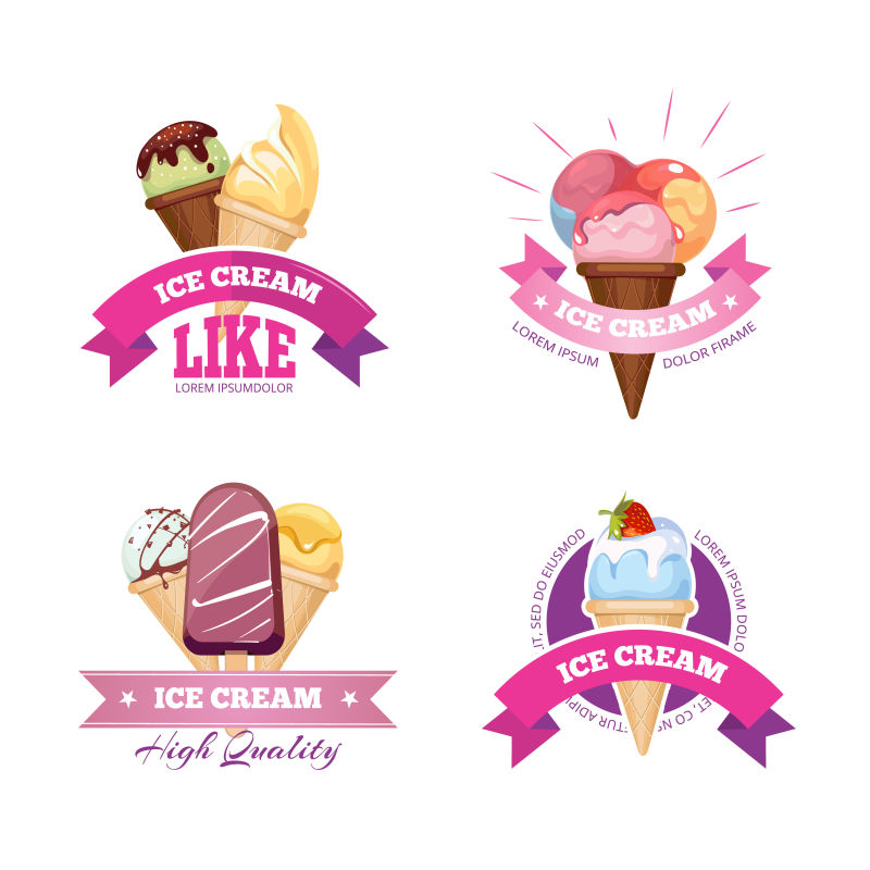 矢量卡通冰淇淋标签的平面设计