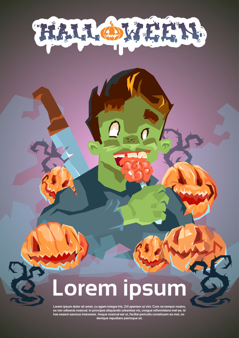 矢量可爱万圣节僵尸元素的派对邀请函设计
