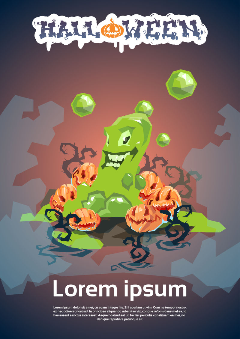创意矢量果冻怪物元素的万圣节邀请函设计