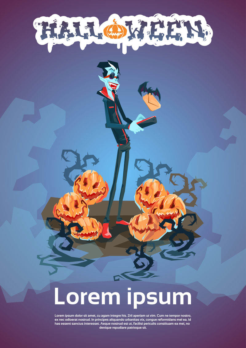 抽象矢量万圣节主题的派对邀请函设计