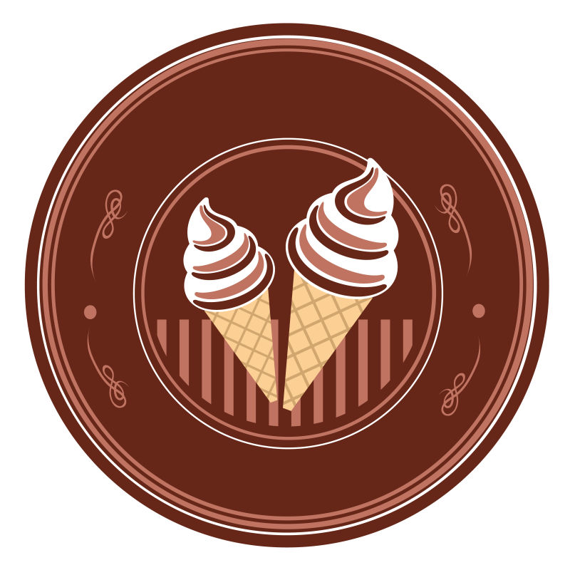 创意矢量巧克力冰淇淋的平面标签设计