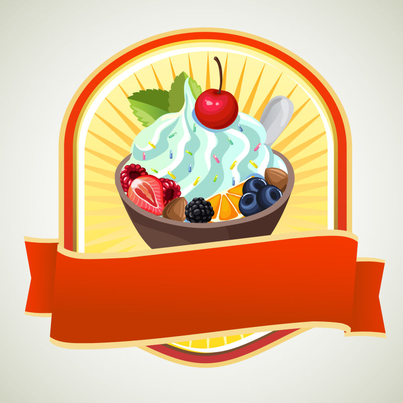 创意矢量酸奶冰淇淋的标签设计