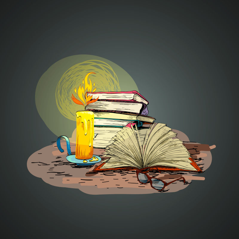 书籍和蜡烛插图矢量设计