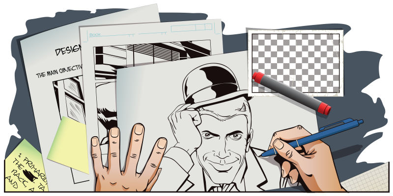 漫画创作场景插图矢量设计