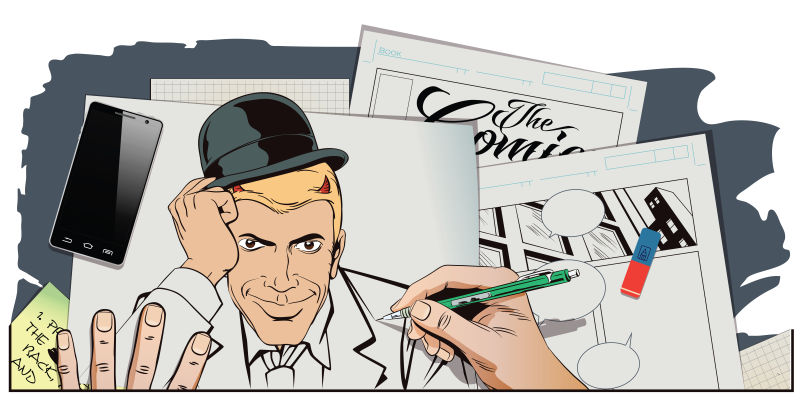 创作漫画场景矢量插图