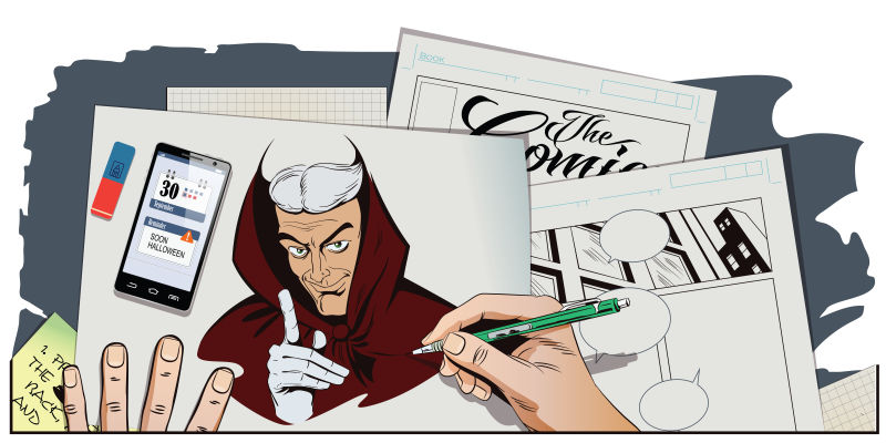 矢量的漫画创作场景插图