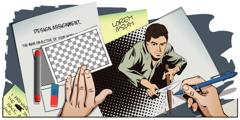 漫画创作场景矢量插图