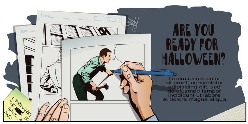 矢量绘制漫画的场景插图