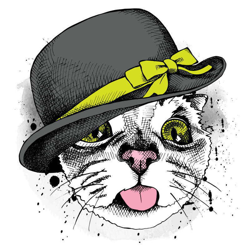 抽象矢量戴黑色礼帽的猫咪插图