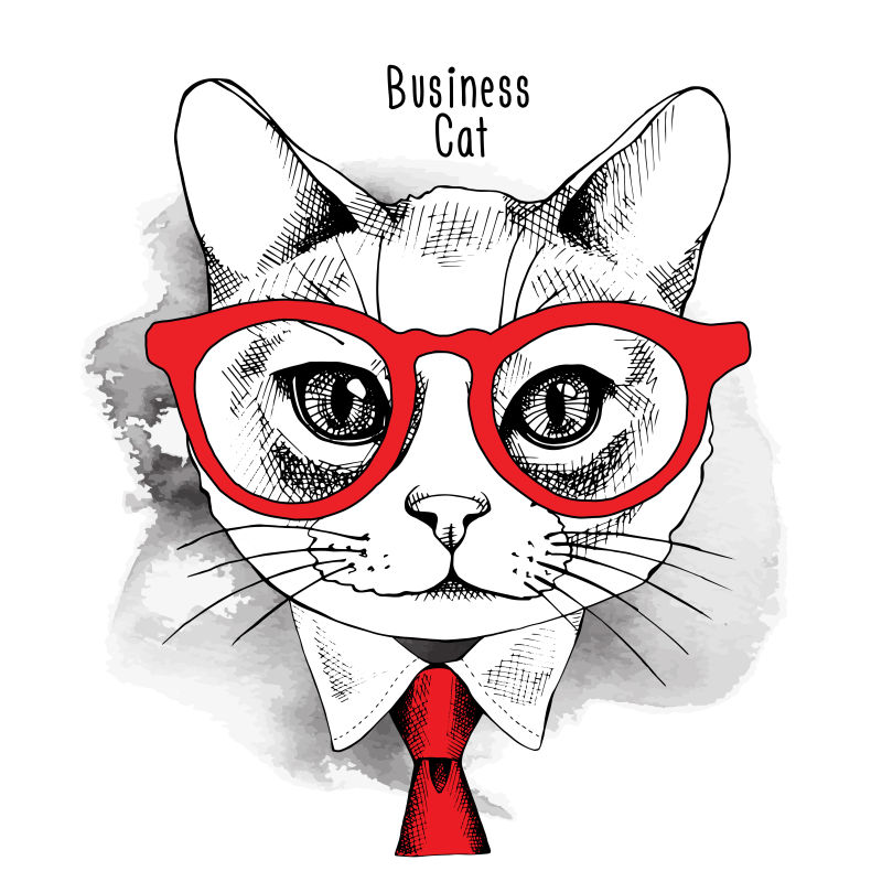抽象戴眼镜的猫咪矢量插图