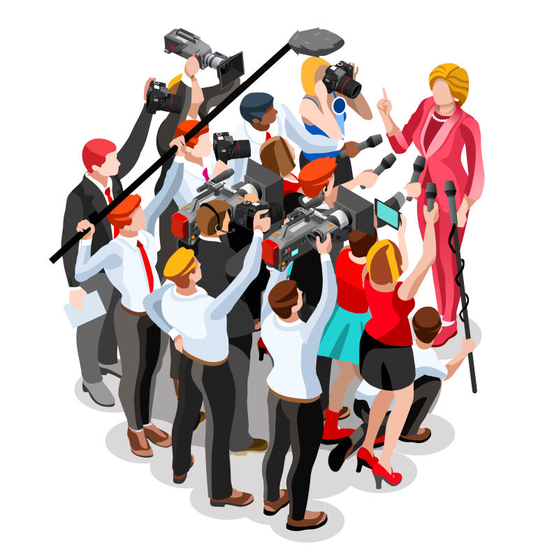 矢量大选新闻记者和总统候选人插图