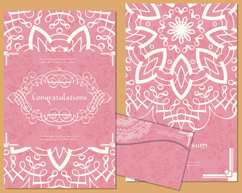 粉色主题的矢量花卉装饰请帖设计