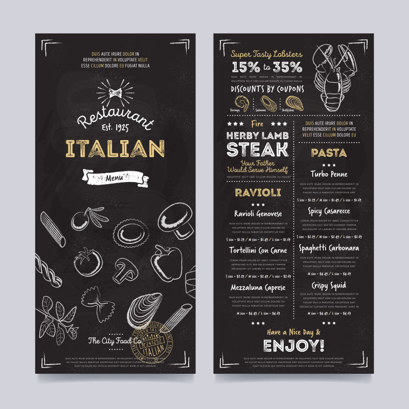 矢量的意大利餐厅菜单设计