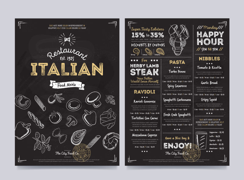 意大利餐厅菜单样板矢量设计