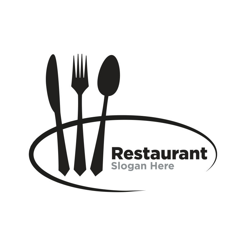 矢量单色餐具元素的标志设计