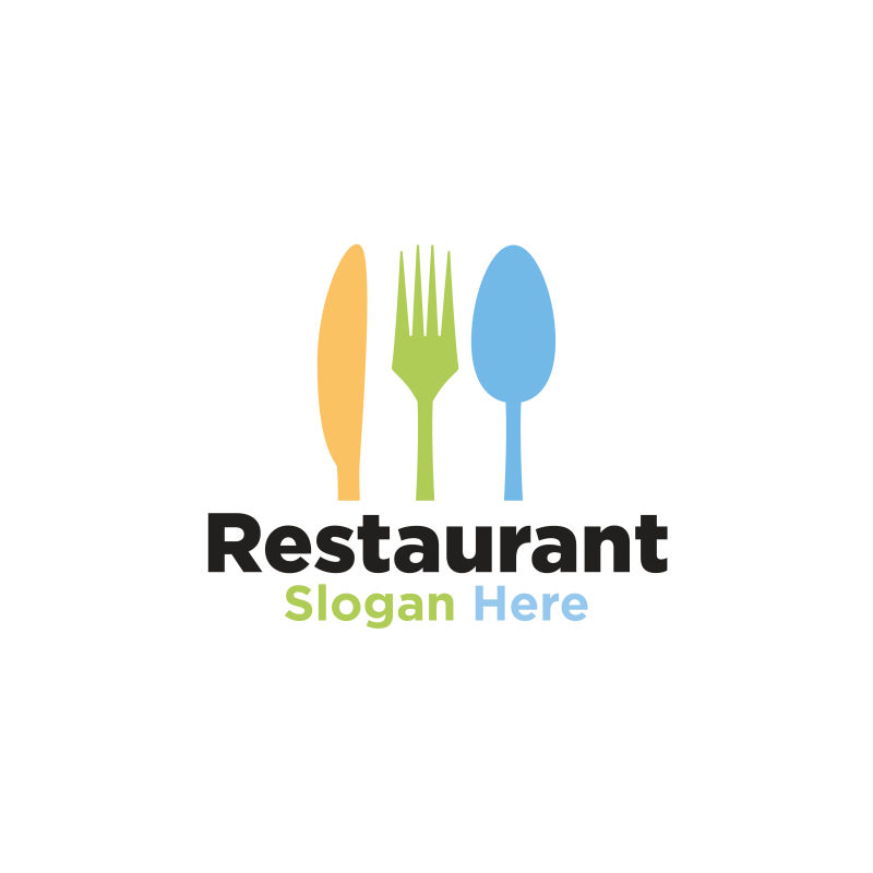 抽象彩色餐具元素的矢量标志设计