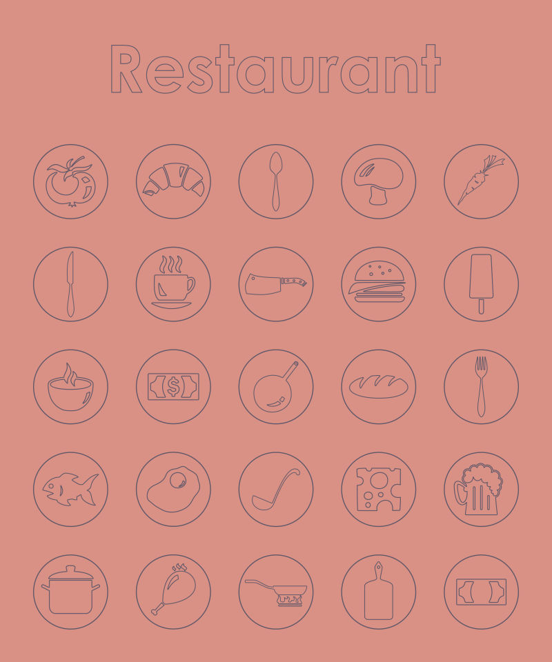 抽象矢量细线风格的餐厅图标