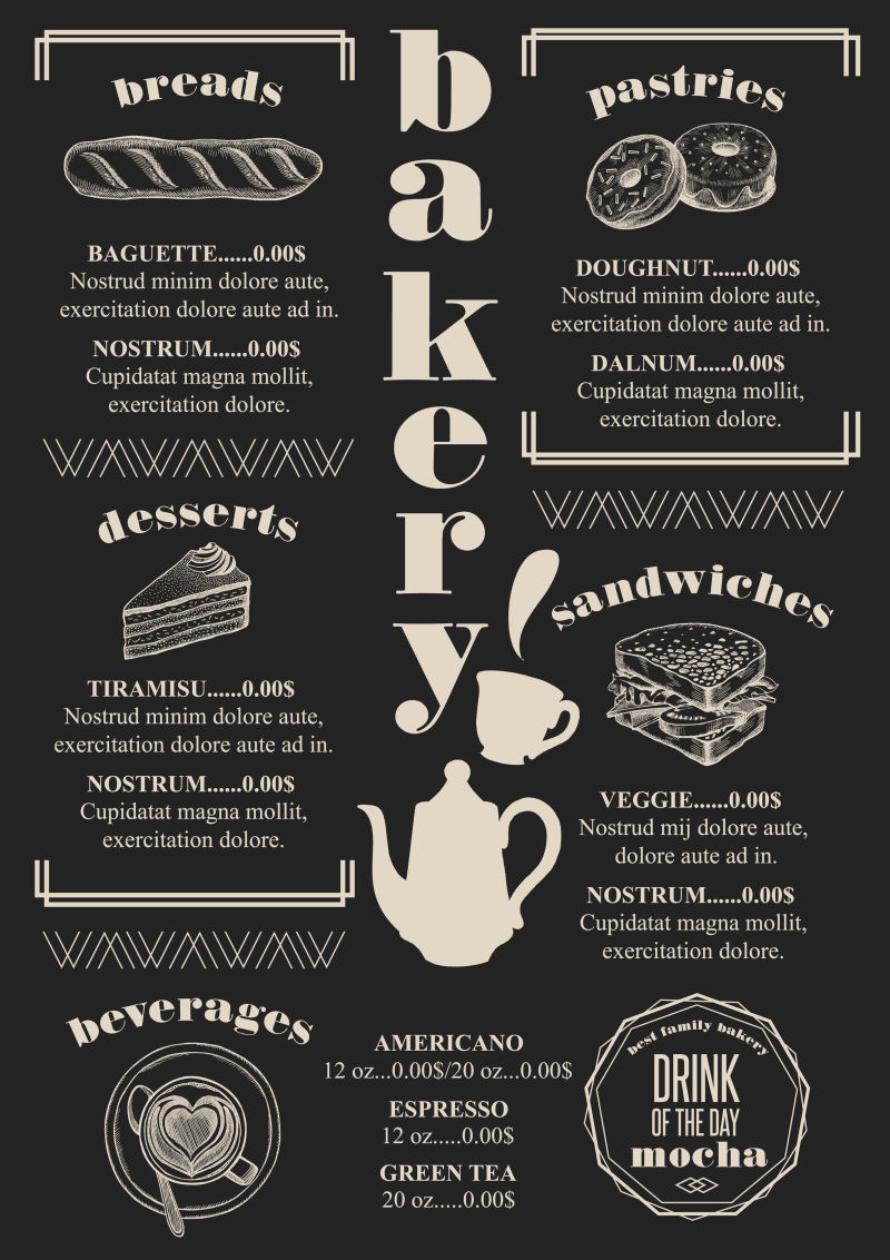 面包店矢量菜单设计