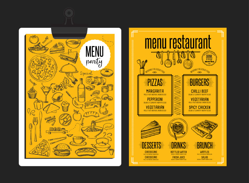餐厅的食品菜单矢量设计