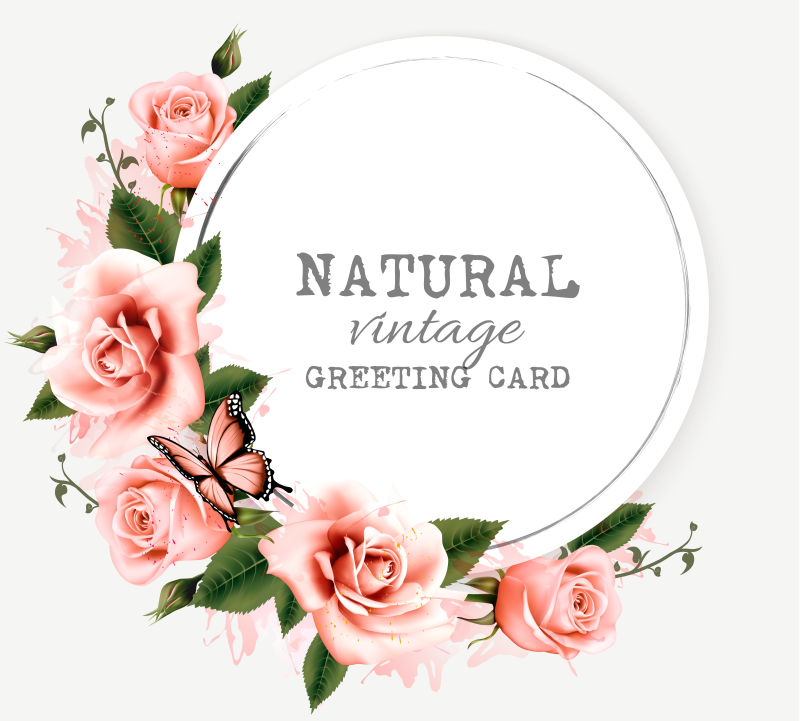 矢量的粉色玫瑰贺卡