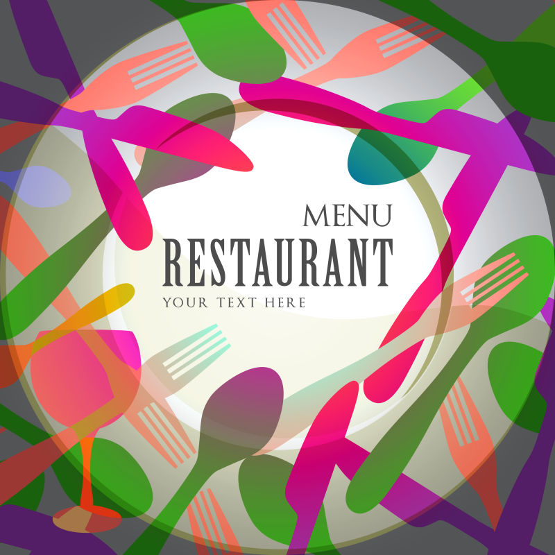 彩色餐具图案的菜单封面矢量设计