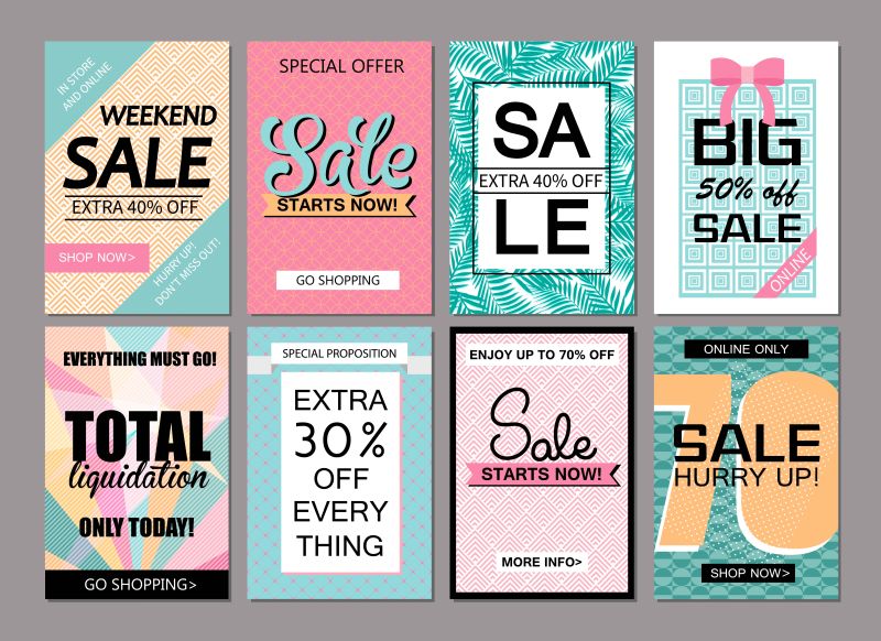 抽象矢量彩色复古风格的销售折扣海报设计