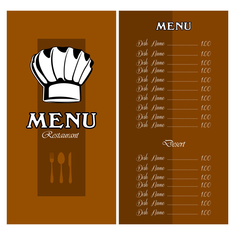 矢量棕色餐厅菜单设计