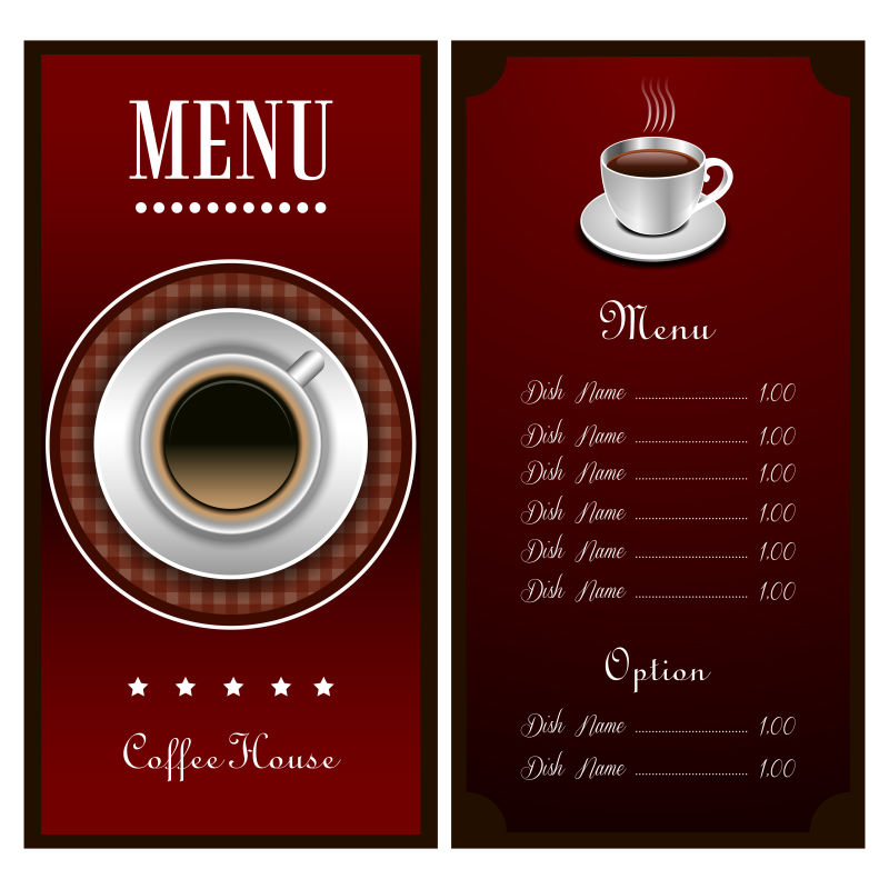 矢量的红色咖啡厅菜单设计