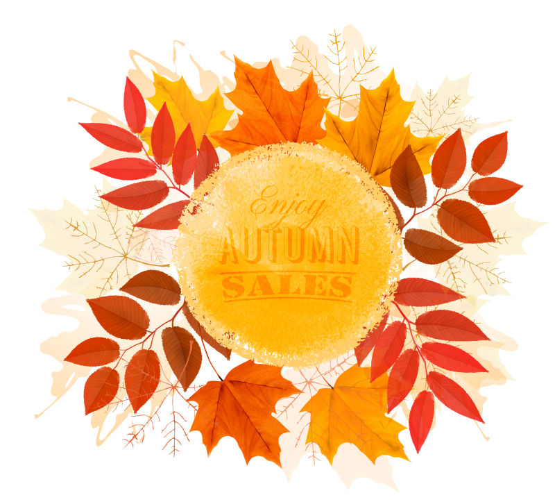 创意矢量秋季元素的销售折扣海报设计