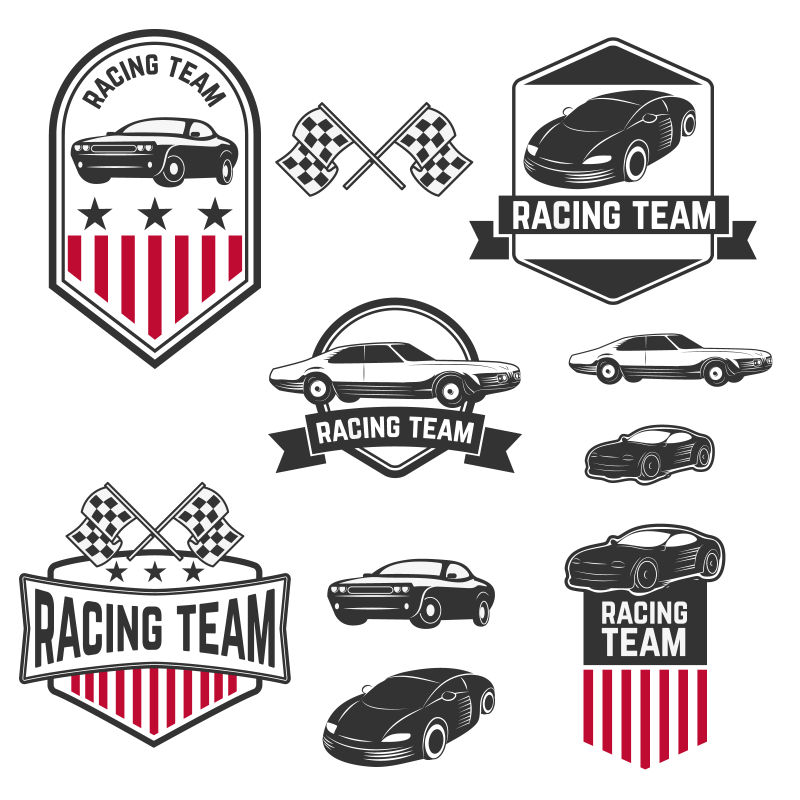 抽象矢量赛车元素的复古标签设计