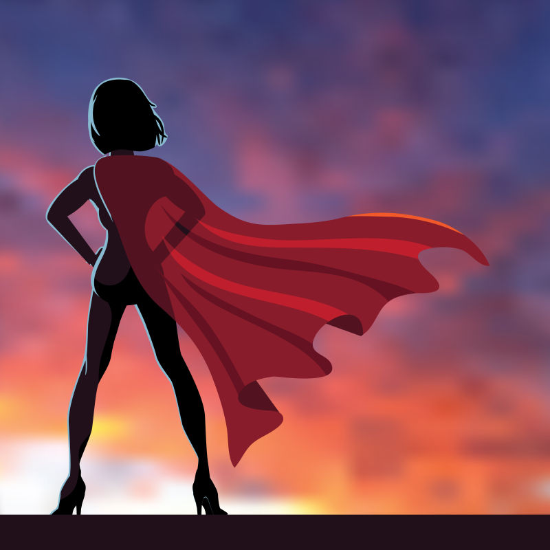 超级女英雄背影矢量插图