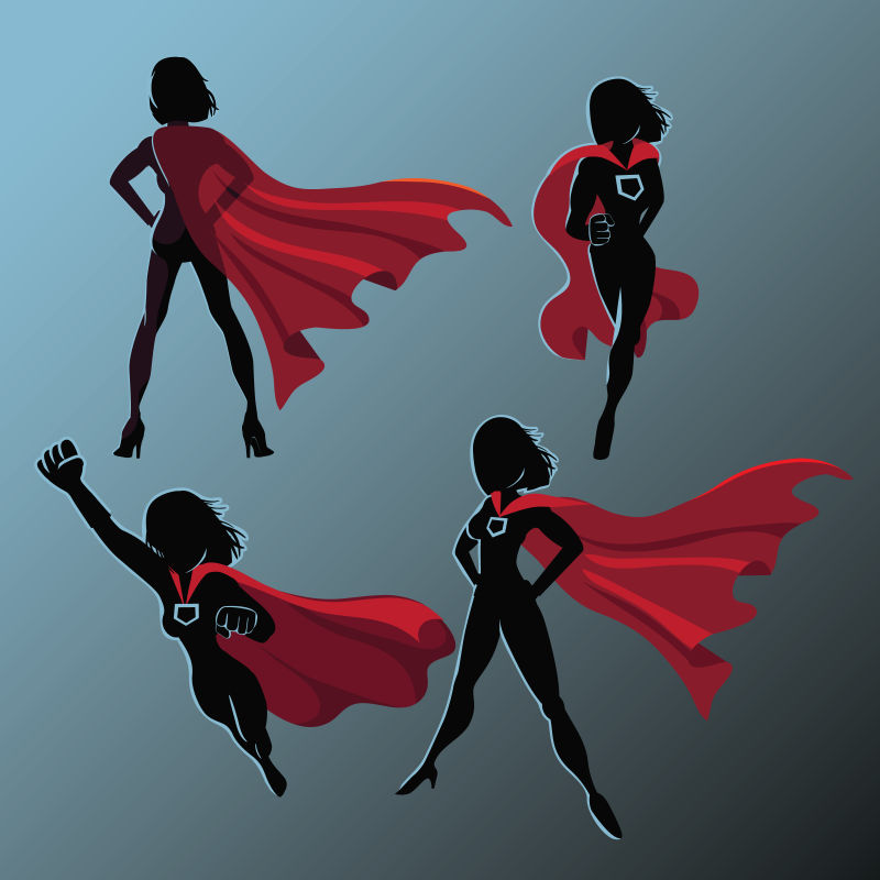 矢量的超级女英雄轮廓插图