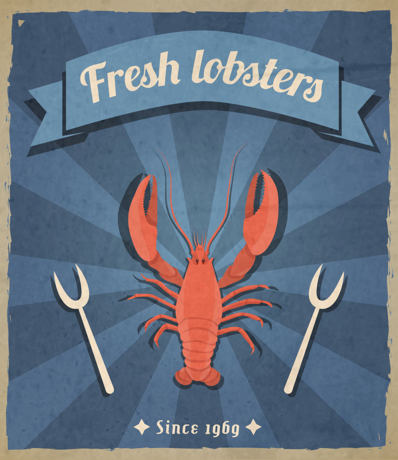 矢量龙虾元素的复古菜单海报设计