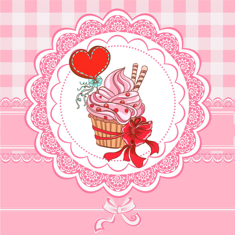 矢量的粉色纸杯蛋糕标签