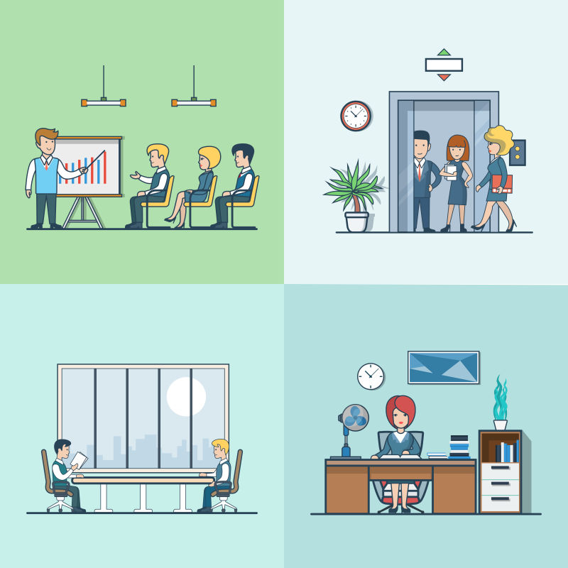 办公场所的商人矢量插图