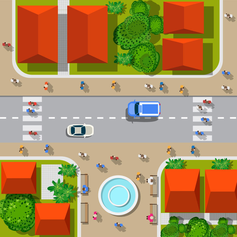 创意矢量人口密集的城市街道插图