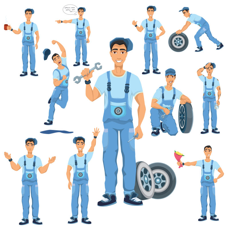 汽车维修工人矢量插图
