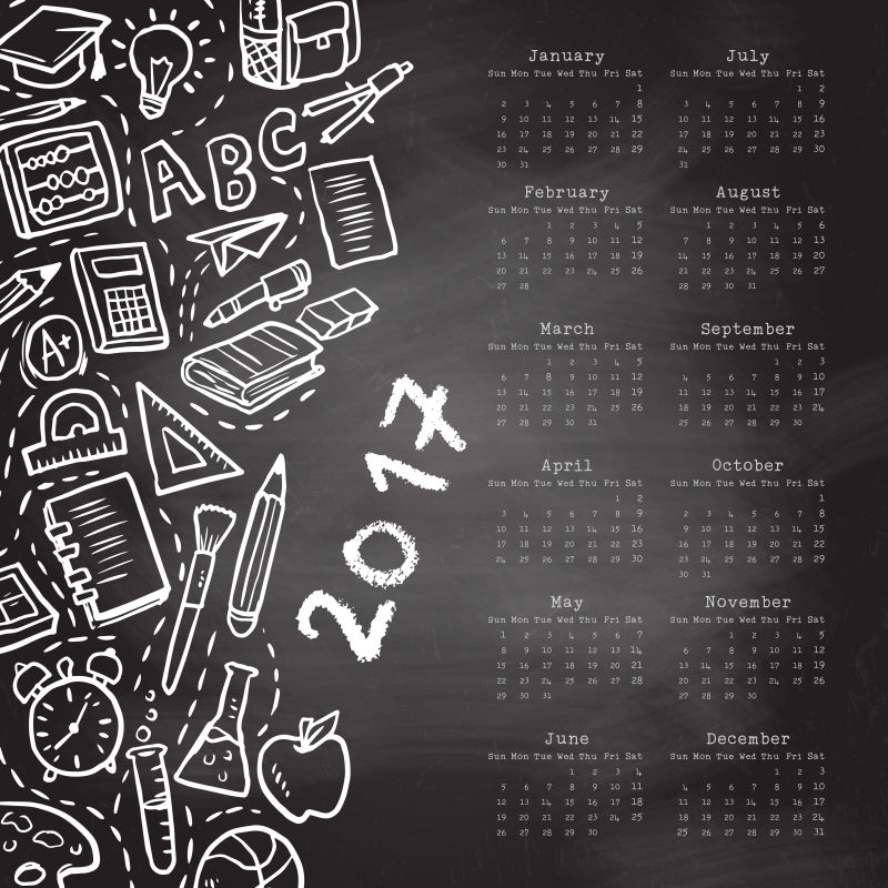 黑板风格矢量2017日历