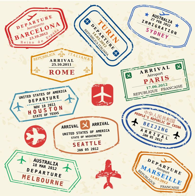 抽象矢量彩色旅游海关印章