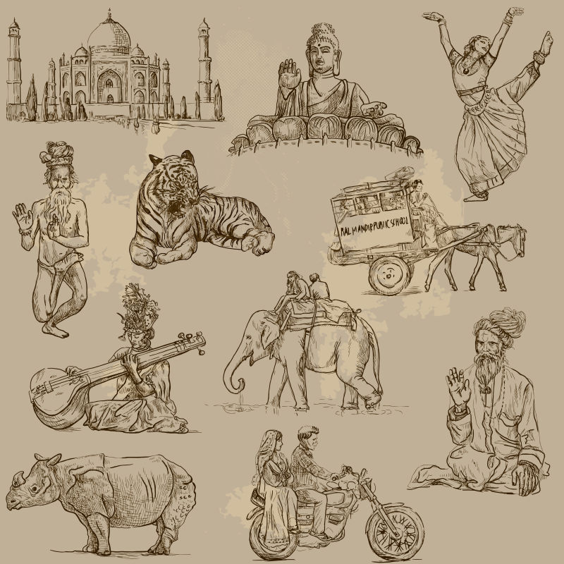 印度简图手绘图片