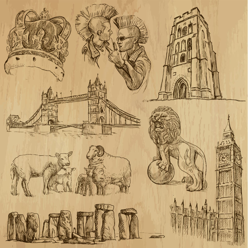 矢量的英国主题速写